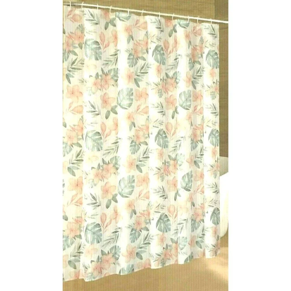 Caribbean Joe Rosa Palm Fabric Shower Curtain Beach Summer House Tropical 70x72